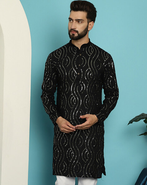 Men Embellished Regular Fit Long Kurta