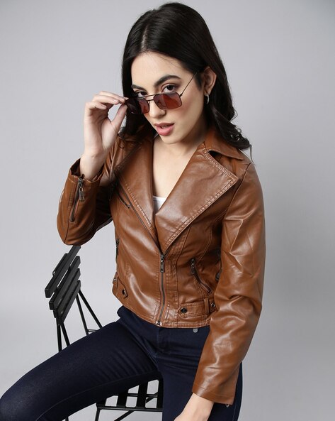 Ajio leather jackets womens hotsell