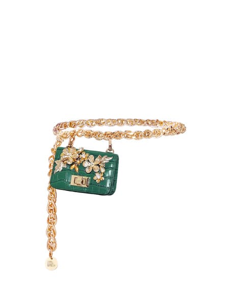 24K Gold Chain-Link Belt Bag Green