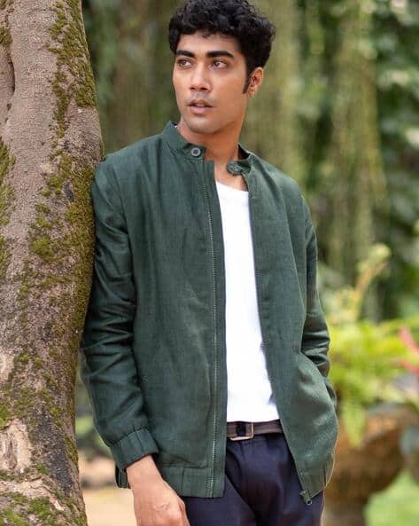 Men Linen Bomber Jacket