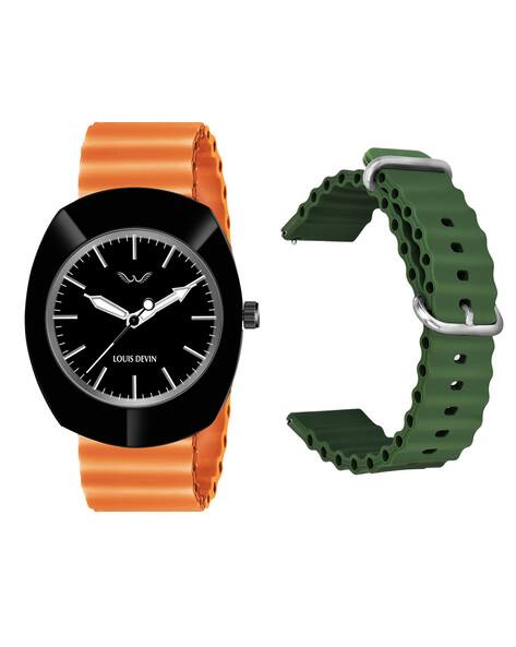 LDCS-BK058-ORN-GRN Analogue Wrist Watch with Changeable Straps