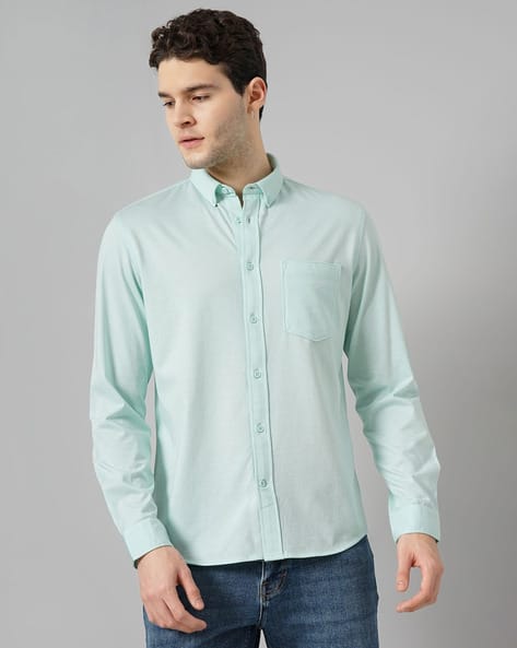 Men Regular Fit Shirt with Button-Down Collar