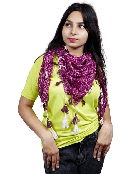 Women Animal Print Scarf with Tassels Price in India