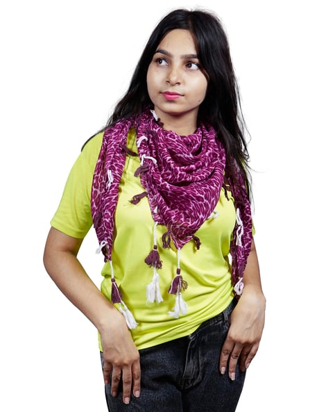 Women Animal Print Scarf with Tassels Price in India