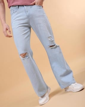Men Distressed Bootcut Jeans-image-6
