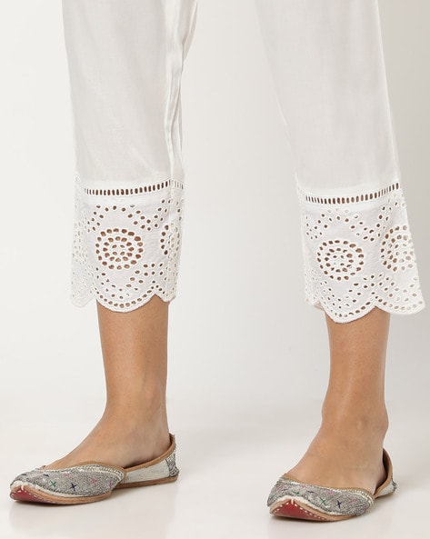 White - Embroidered Silk Pants – Blossoms by Azz