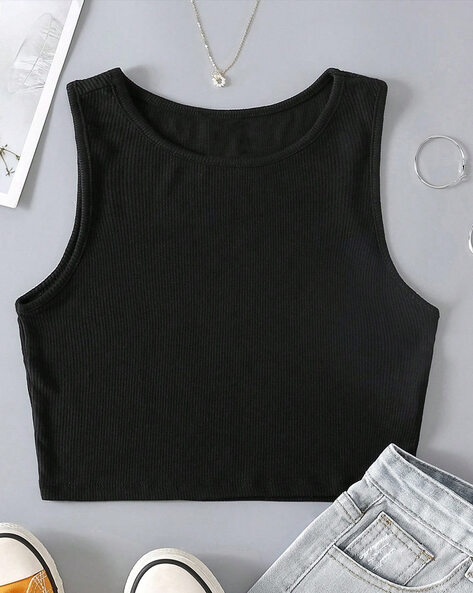 Women Ribbed Slim Fit Round-Neck Top