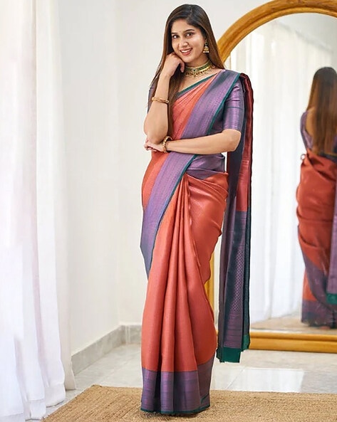 Outstanding Peach Soft Silk Saree With Intricate Blouse Piece –  LajreeDesigner