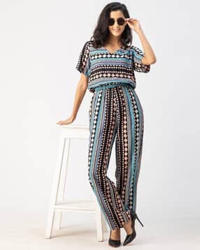 moomaya Women Geometric Print Jumpsuit with Short Sleeves-picture-10