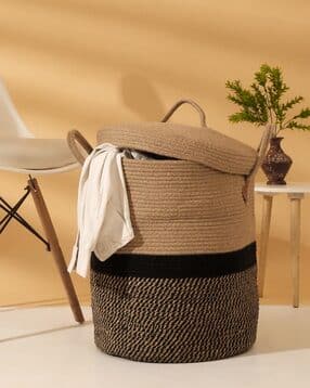 Striped Cotton Laundry Bag with Lid-image-24