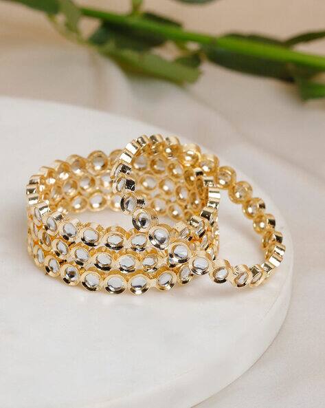 TRINK Women Set of 4 Gold-Plated Stone-Studded Bangles