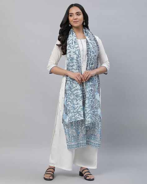 Women Floral Print Cotton Mulmul Stole Price in India