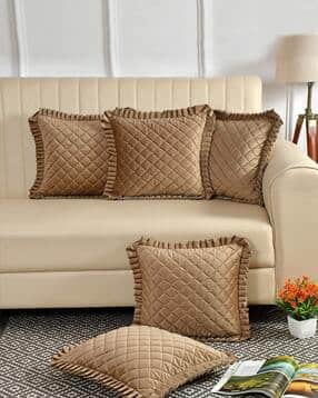 hosta homes Pack of 5 Quilted Cushion Covers with Frills 24" x 24"-picture-53