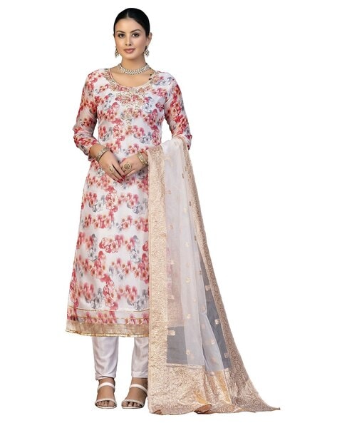 Women Floral Print 3-Piece Unstitched Dress Material Price in India