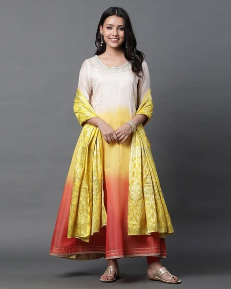 AURELIA Women Ombre-Dyed Anarkali Kurta with Pants & Dupatta