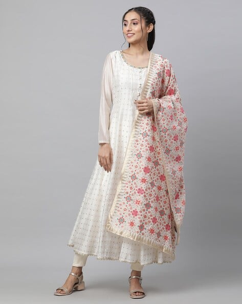 AURELIA Women Polka-Dot Print Anarkali Kurta with Pants & Dupatta