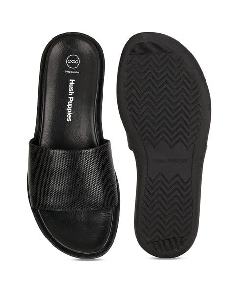 Hush Puppies Mens Black Leather Slide Sandals Hush Puppies Leather