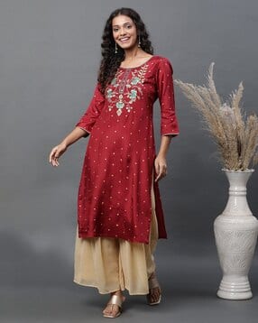 aurelia Women Floral Embroidered Regular Fit Straight Kurta-picture-19