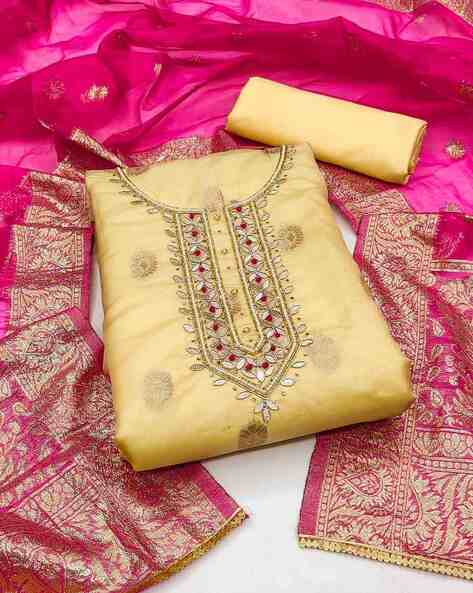 Women Woven 3-Piece Unstitched Dress Material Price in India