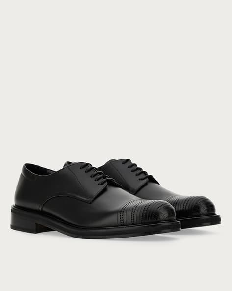 Buy CANALI Distressed Derbys with Laser-Tipped Toe Black Color