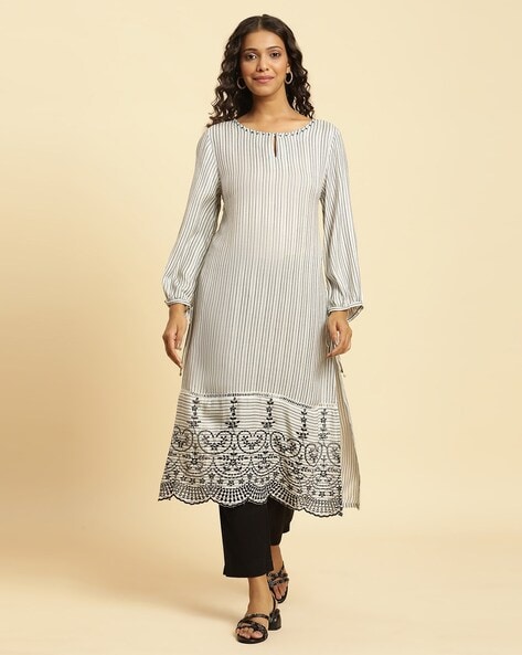 W Women Striped Straight Kurta