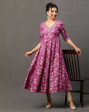 aurelia Women Floral Print Regular Fit A-Line Kurta-picture-40