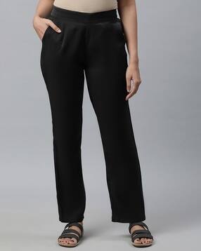 aurelia Women Straight Fit Palazzos with Insert Pockets-picture-19