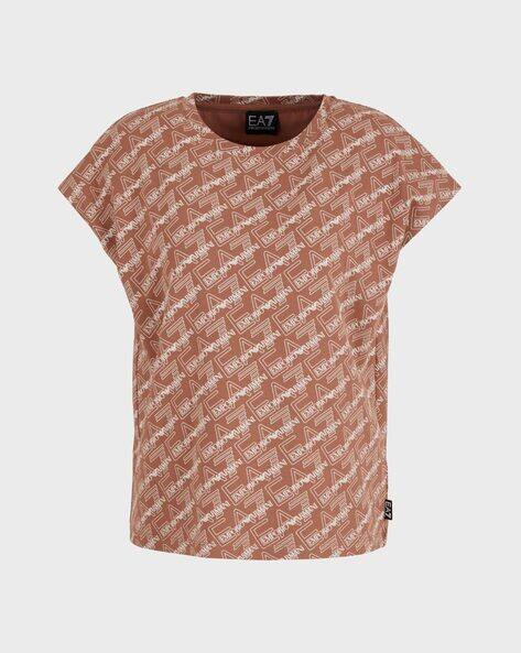 EA7 Emporio Armani Half Sleeves Crew-Neck Allover Logo Regular Fit T-Shirt