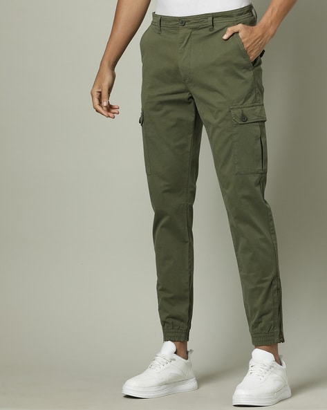 Pepe Jeans Men Olive Green Holborne Regular Fit Cargo Trousers