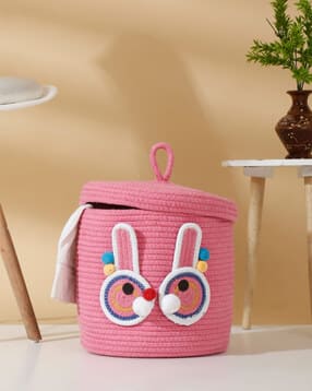 Applique Cotton Laundry Bag with Lid-image-2