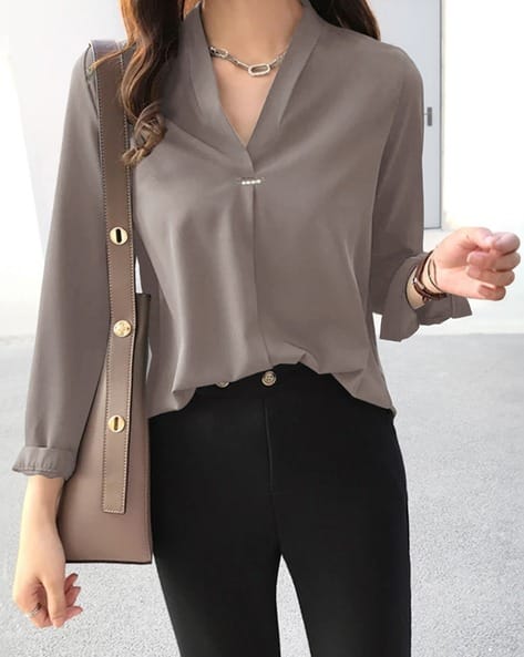 Women V-Neck Relaxed Fit Top
