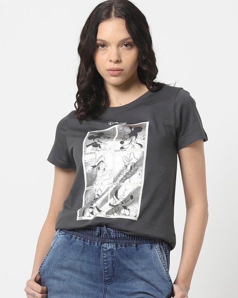 Women Mickey Mouse Print Relaxed Fit Crew-Neck T-Shirt
