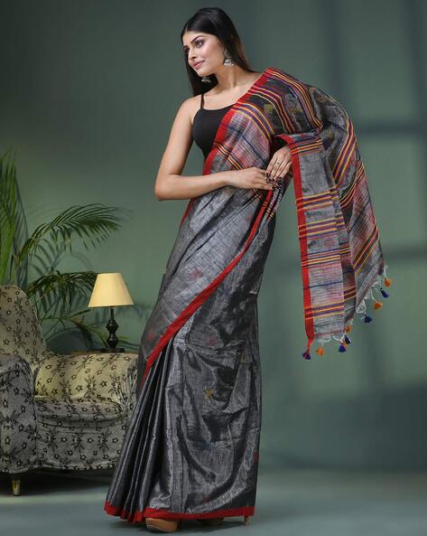 Buy Grey Handloom Tissue Boat Saree With Blouse For Women by Shorshe  Clothing Online at Aza Fashions.