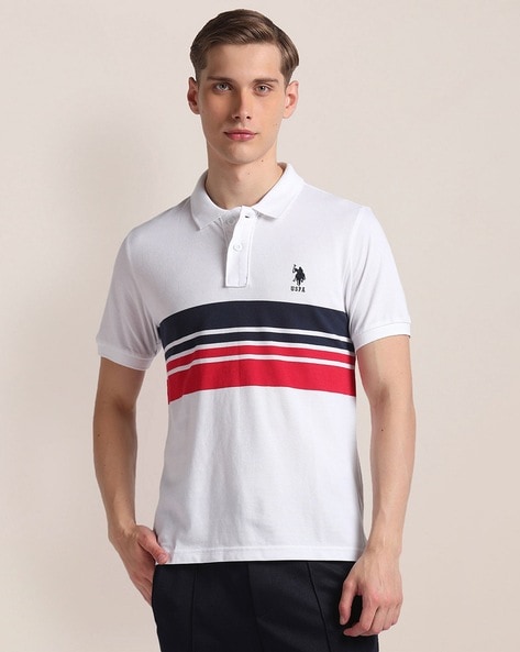 Men Contrast Stripe Slim Fit Polo T-Shirt