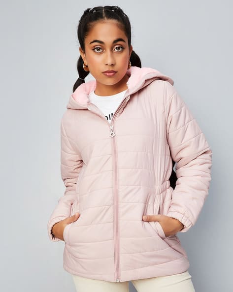 Girls Zip-Front Hooded Puffer Jacket