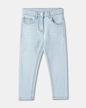 Girls Heavily Washed Straight Fit Jeans