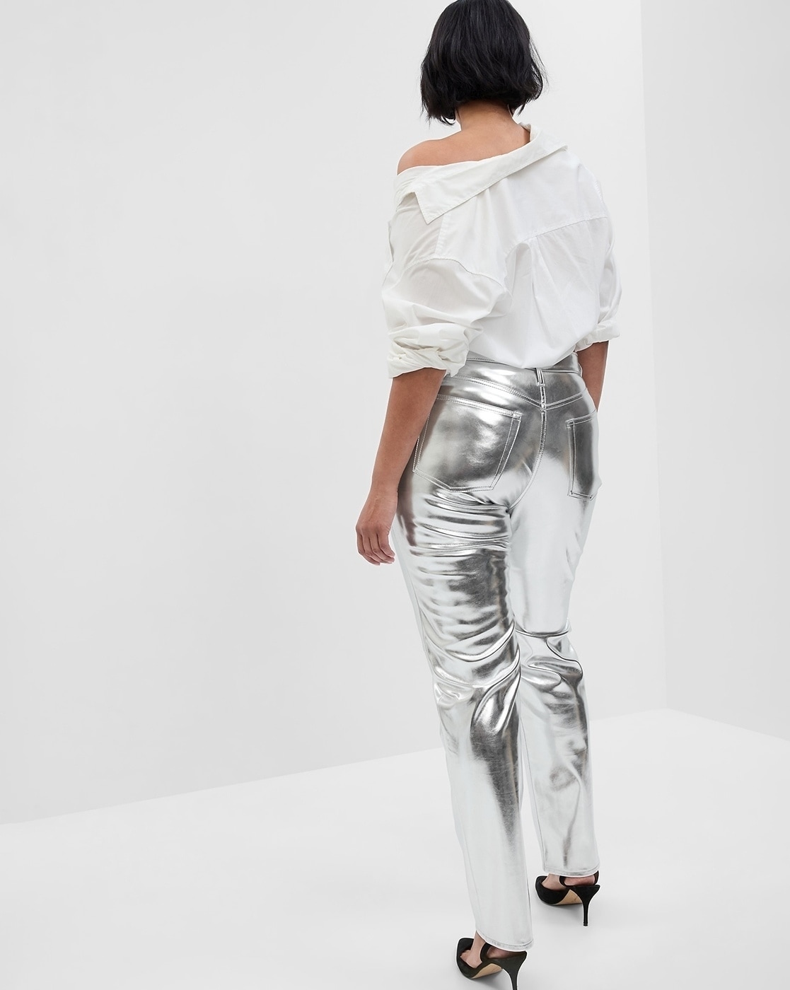 Never Fully Dressed PU trouser in metallic silver | ASOS