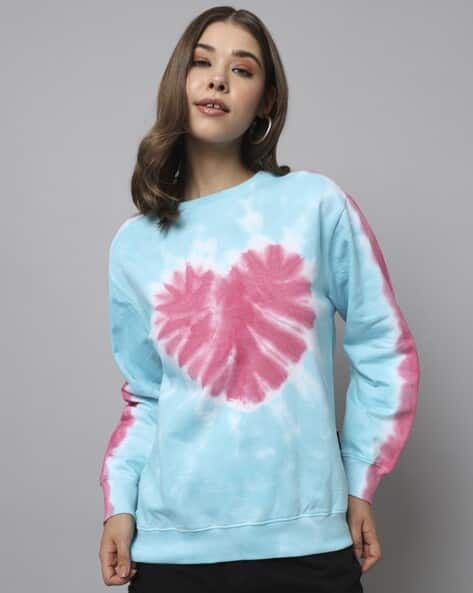 Dye Crew Neck Pink Blue Tie Dye Sweatshirt Women Tie Dye Round