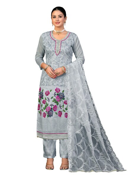 Women Printed 3-Piece Unstitched Dress Material Price in India