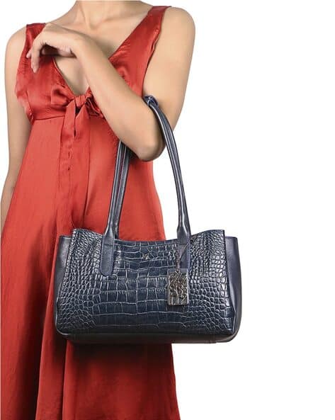 Women Croc-Embossed Shoulder Bag with Double Handles
