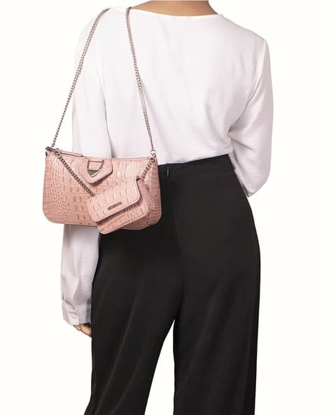 HIDESIGN Women Croc-Embossed Sling Bag with Chain Strap