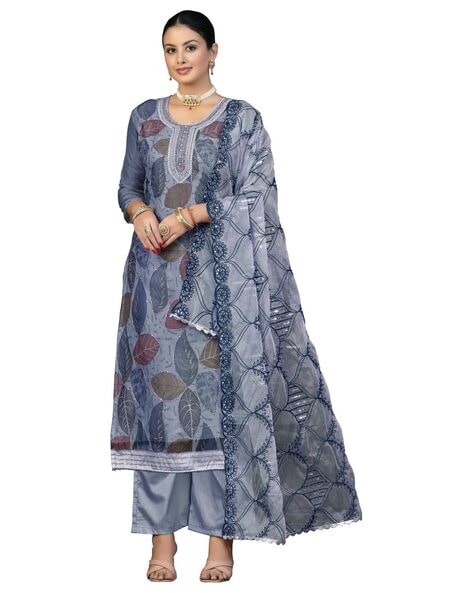 Women Embroidered Unstitched Top Bottom Dress Material Dupatta Price in India