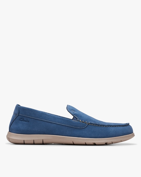 Clarks blue suede loafers best sale