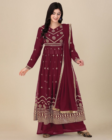 Embroidered semi stitched dress best sale