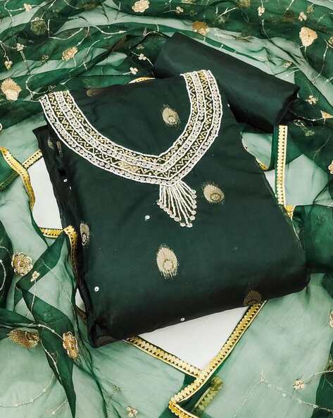 Women Embroidered Unstitched Top Bottom Dress Material Dupatta Price in India