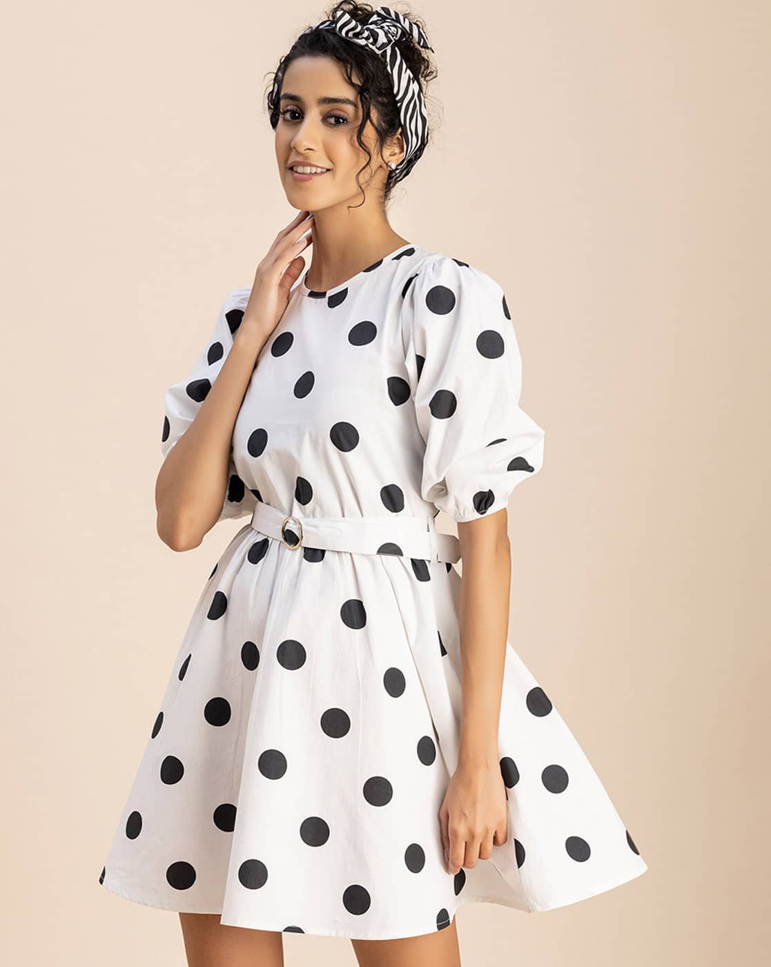black and white polka dot skater dress Peggy | White & Black Polka Dot Halter-Neck Skater Mini Dress