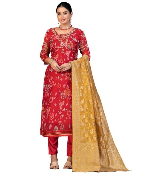 Women Printed 3-Piece Unstitched Dress Material Price in India