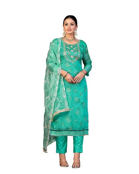 Women Embellished & Embroidery Unstitched Dress Material Price in India