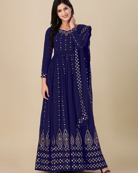 Women Embroidered Semi-stitched Dress Material Price in India