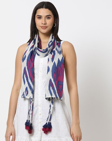 Women Ikat Print Stole with Tassels Price in India